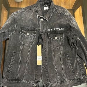 Ksubi Hi FI Future Jean Jacket Size Large Distressing Patch Work Black